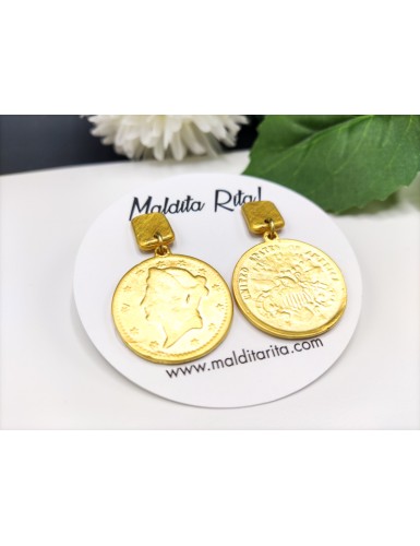Pendientes moneda en oro mate de la diseñadora Maldita Rita!